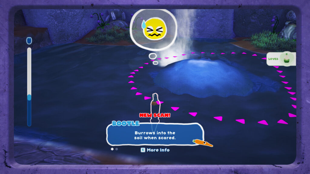 Purple arrows show the path of a rootle.