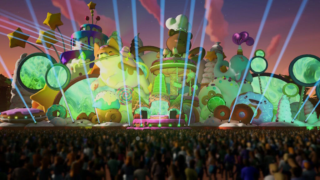 A look at a soundstage which features green donuts