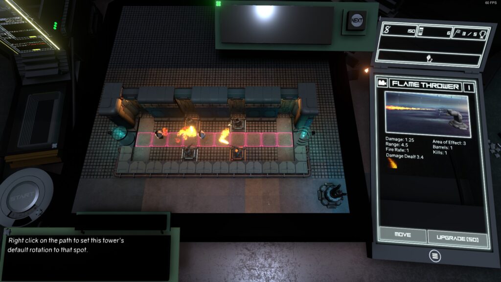 a look at a top down grid ; showing a flame thrower card