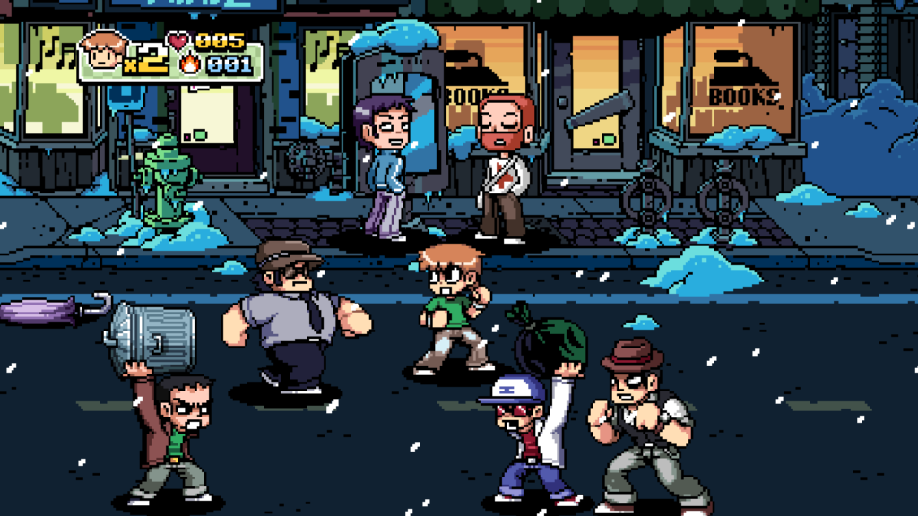 A busy town full of characters fighting and talking