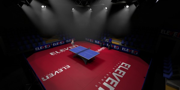 A stadium ; the spotlights shine on the table