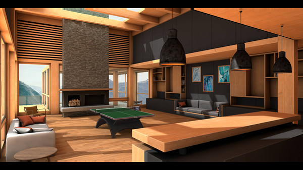 A modern room with a table in the centre