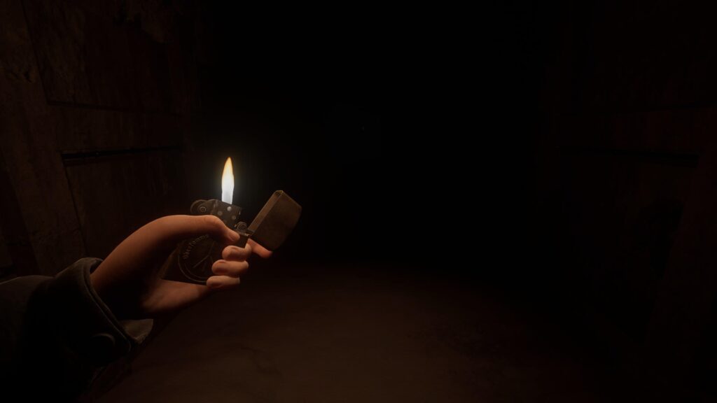 Holding a lighter in darkness.