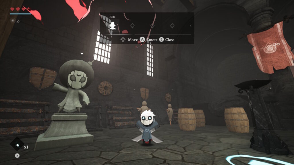 The playable character waves towards the player