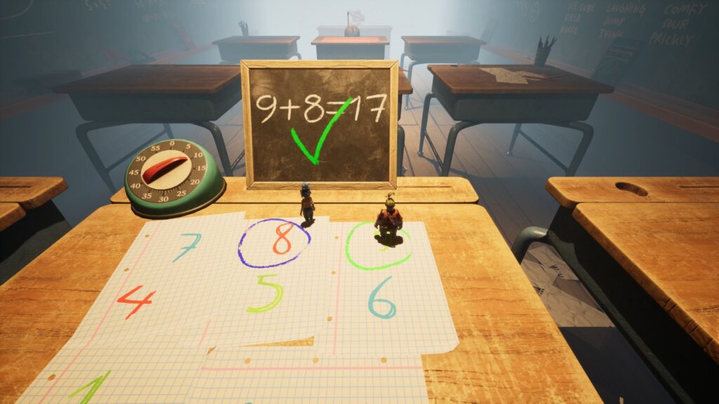A classroom "9 + 8 = 17"