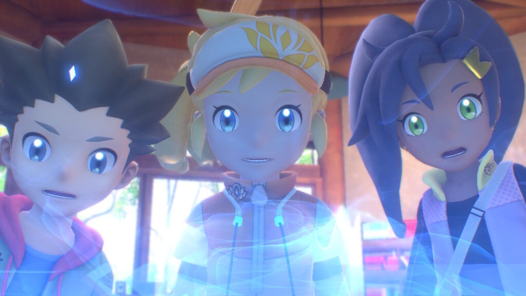 The main character, Phil, and Rita stare shocked at a hologram.