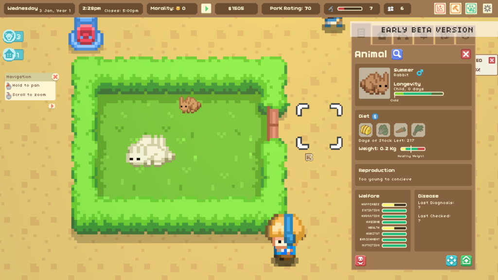 A pixel art rabbit into a rectangular green enclosure.