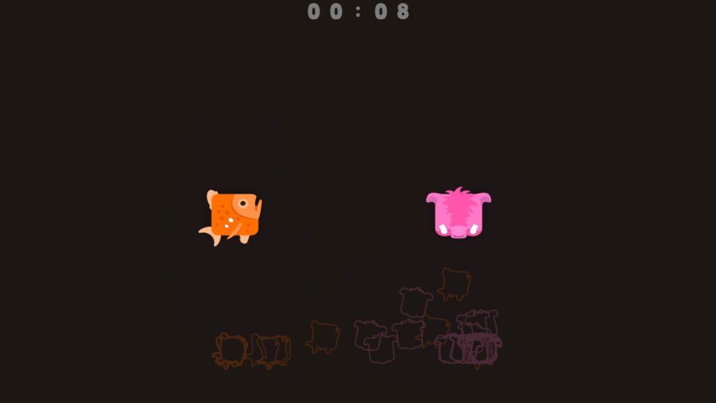 A fish and pig spitling are pictured in the centre of an empty screen.