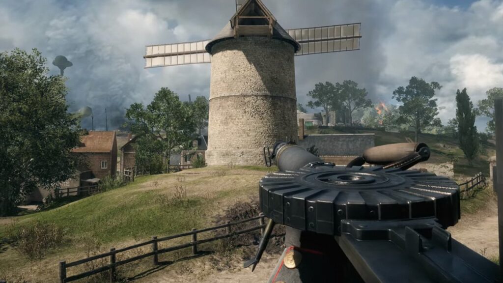 A windmill with an overcast sky