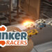 Key art for Tinker Racers showing multiple cars making a jump behind the game logo
