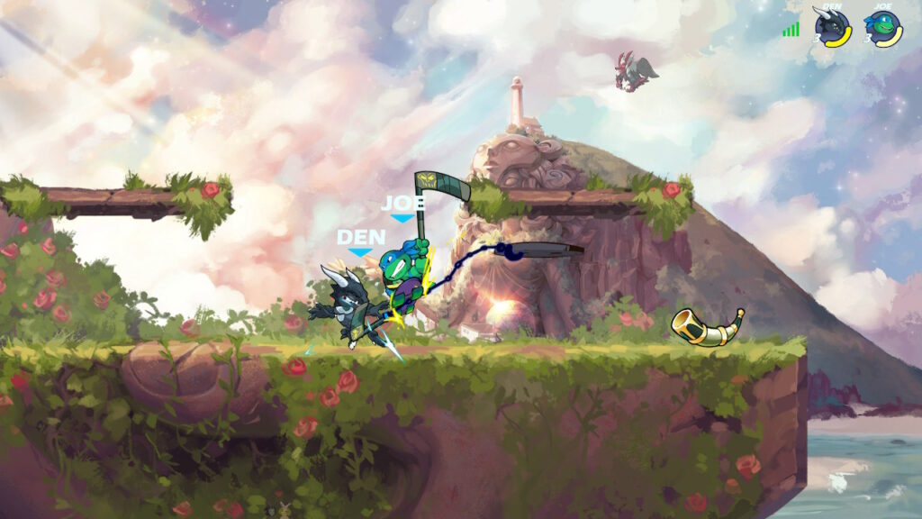 Leonardo attacking Ragnir with his scythe.