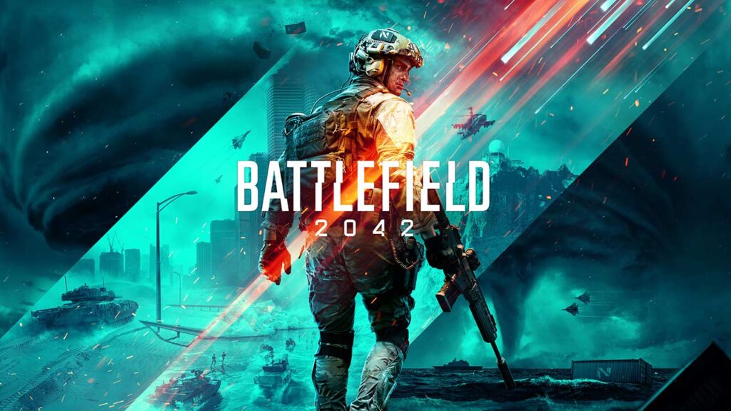 A soldier stands behind with TEXT : BATTLEFIELD 2042