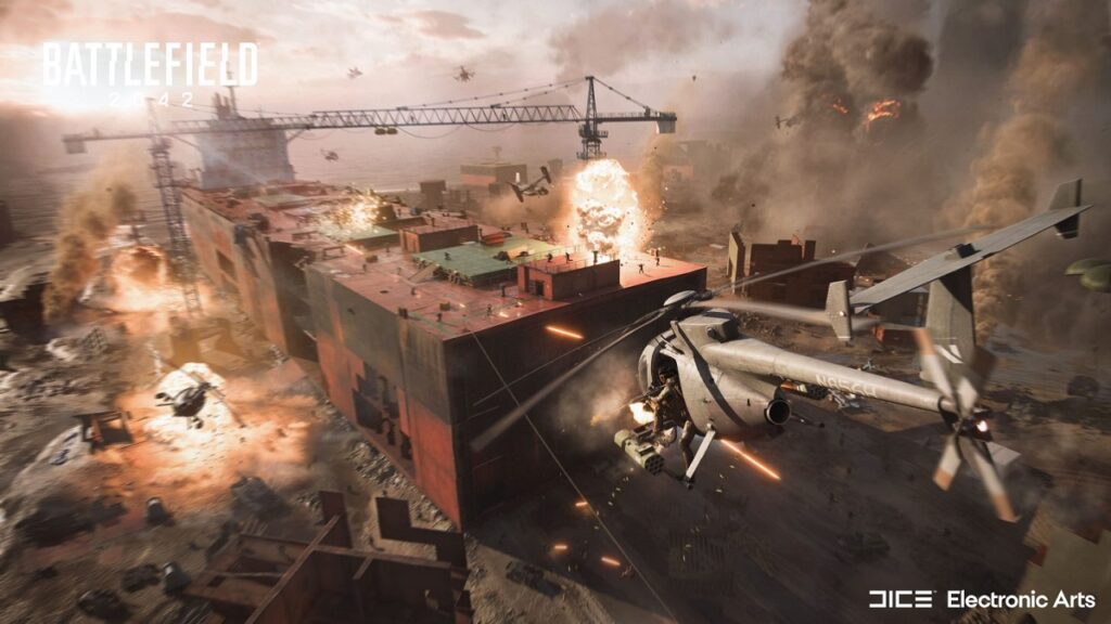 A plane firing at a shipping container