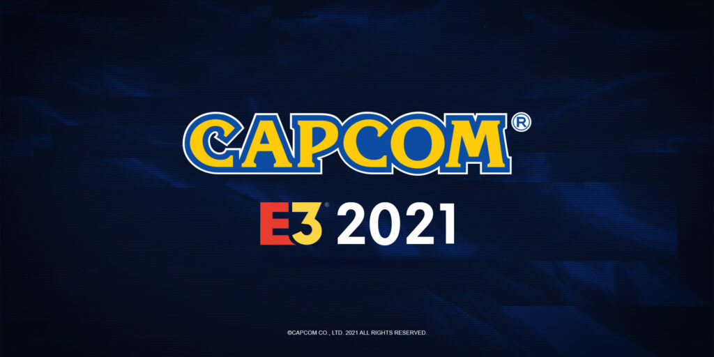 Capcom's promotional image, with the Capcom logo and E3 2021 on a dark blue background.