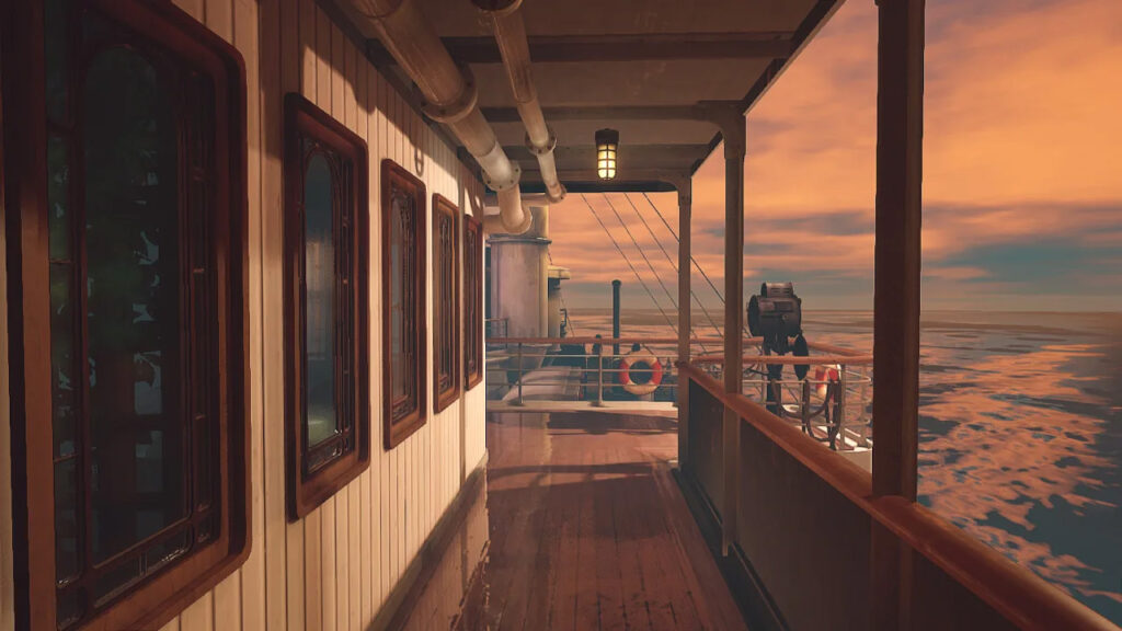 Screenshot for Layers of Fear 2 that shows a peaceful scene on the boat overlooking the sea and sky.