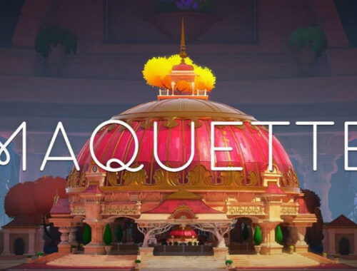 Game key art that features the Maquette logo with a colourful dome in the background.
