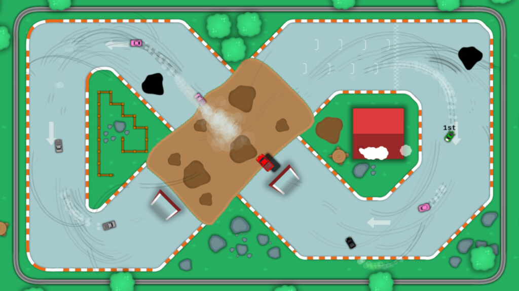 Screenshot of Total Arcade Racing showing multiple of cars racing across a track with jumps and oil-slicks on the track