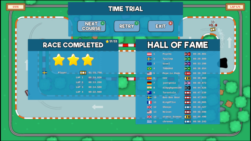 Screenshot of Total Arcade Racing showing a leaderboard screen that shows the best times on a track