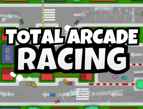 Key art for Total Arcade Racing showing the game's title with cars racing on a track in the background