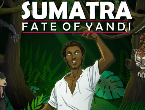 Key art from the game that shows the logo and main character Yandi in front of a jungle environment.