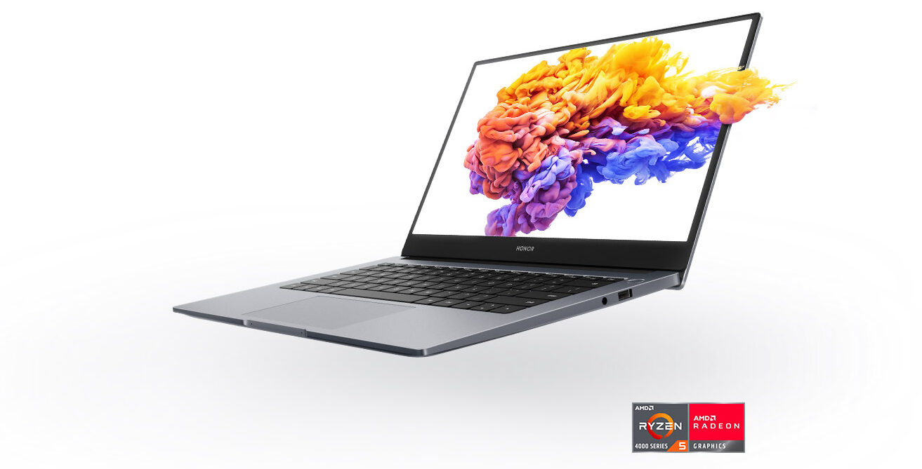 Image of the Honor Magicbook 14 with a colorful design on the screen