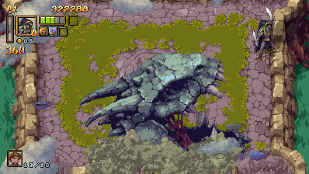 Skull of a dragon head while the player is in the top left in their victory stance