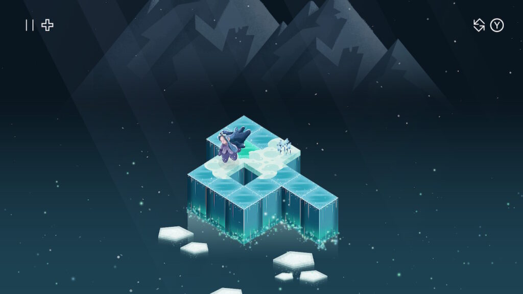 The player character leaves a trail on an ice-themed puzzle stage