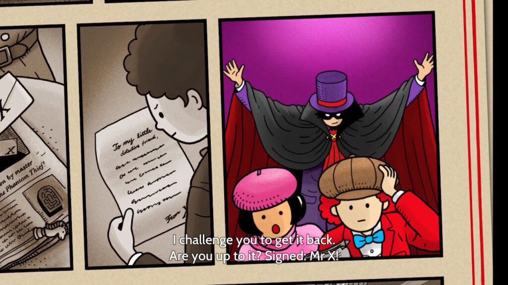 Pierre reads a letter from Mr X challenging him to recover the Maze Stone.