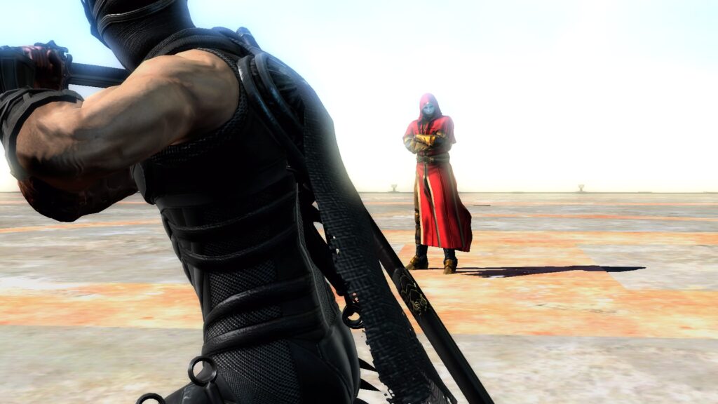 Ryu preparing to charge at a masked foe
