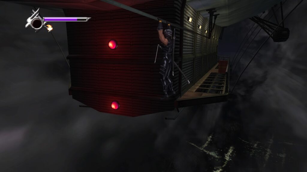 Ninja Gaiden Sigma Ryu handing on to a tight rope