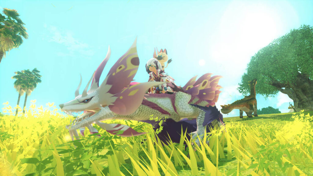 Riding a Lead Monstie across a grassy field