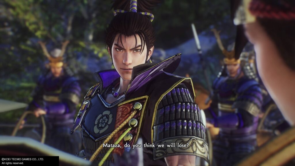 The main character talking to Mataza with the text "mataza do you think we will lose"