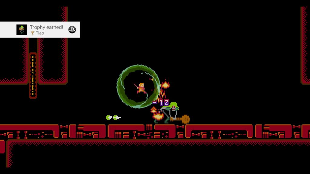 A green shield surrounds the player as he defeats Tiao
