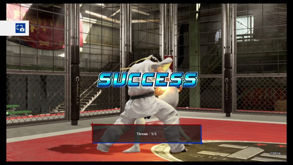 The player throwing the training dummy with the word success in the middle of the screen