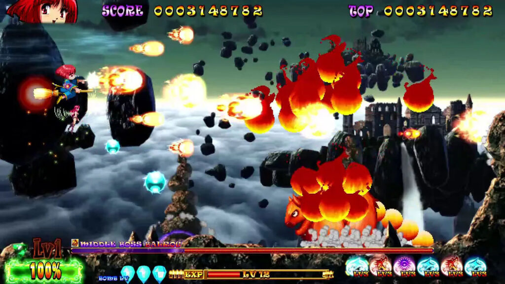 Nata fighting one of the many bosses from Cotton Reboot