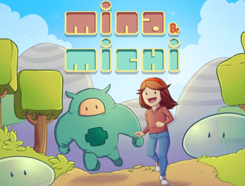 Key art for the game showing the two main characters running down a pathway.