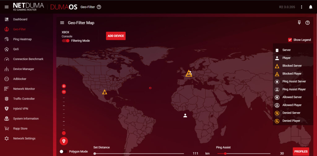 A screenshot of Ping Assist being used in DumaOS for the Netduma R2
