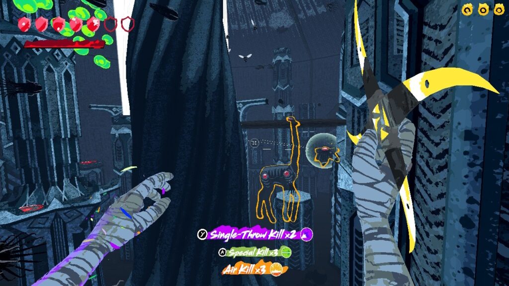 Massive giraffe like creature glowing in yellow, signifying that the player must slaughter it to clear the wave.