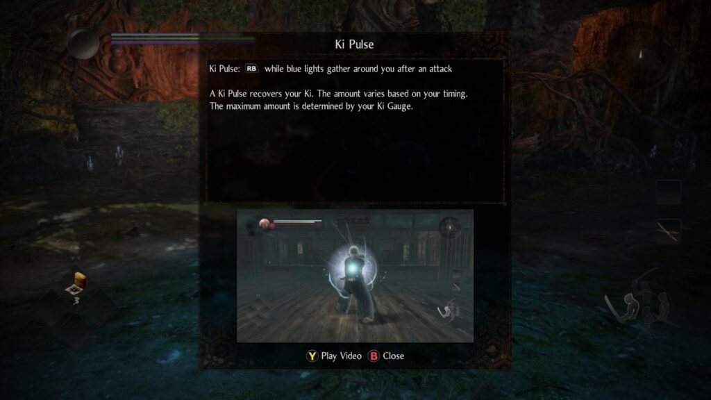 A description of the ki pulse action in Nioh 2 - The Complete Edition, image shows a character performing the ki pulse