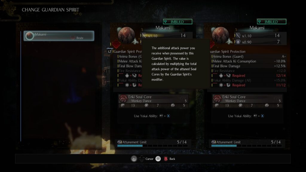 A screen where you can change your guardian spirit