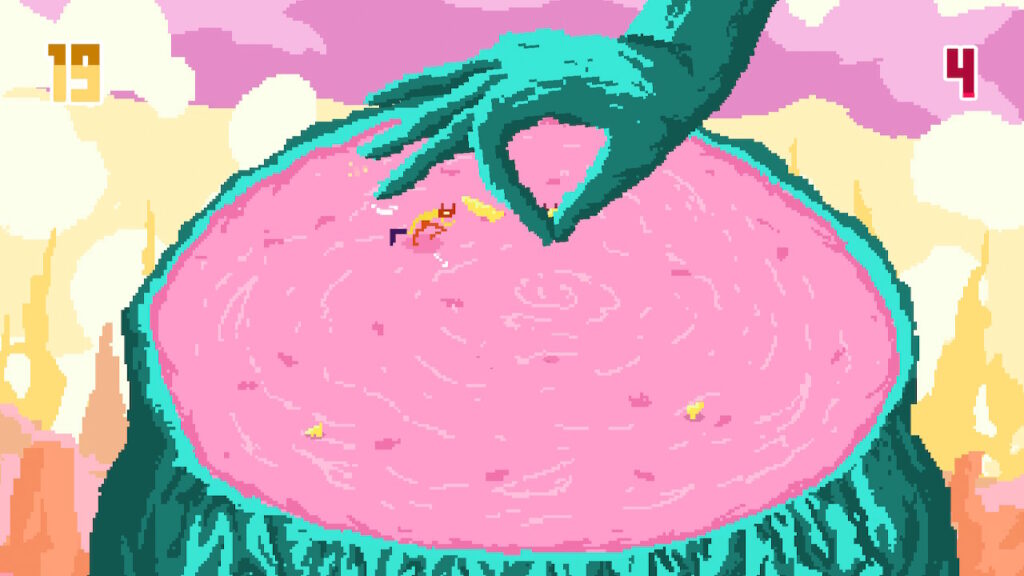 The blue hand is preparing to shake the gold out of the red player