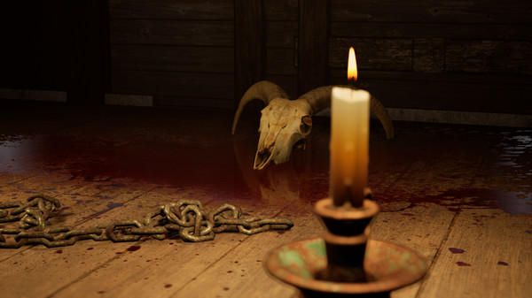 A bloodied skull, a chain and a lit candle sit creepily on a wooden floor.
Horror Story: Hallowseed Early Access Review on PC