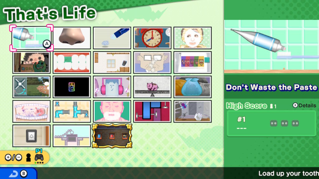 A menu showing all the micro-games from the That's Life genre