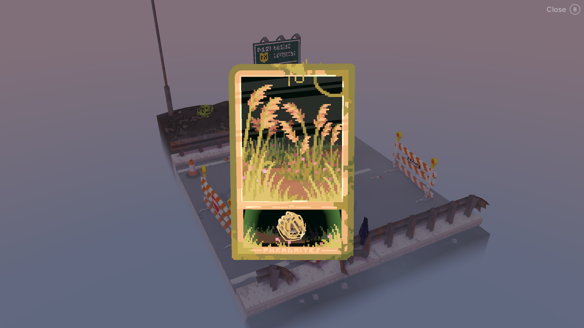 A card with a graphic on it featuring phragmites, long grass reeds.