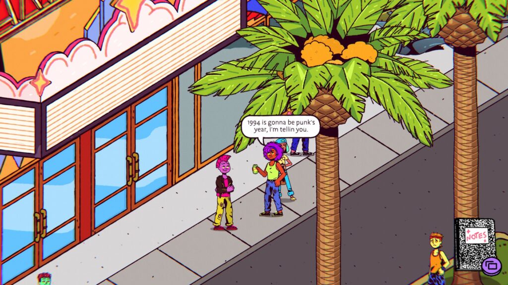Ali listens to some punks outside a theatre saying “1994’s going to be punk’s year, I’m telling you.”