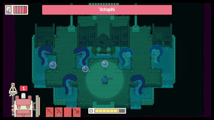 The Octopihi boss in a dark basement