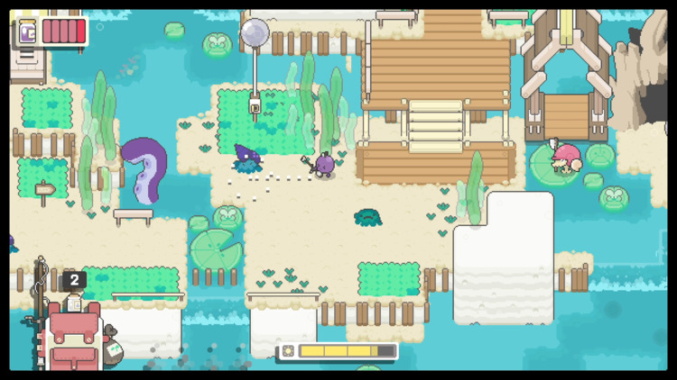Concord defends himself in a beach side town with a tentacled squid arm coming out of the water