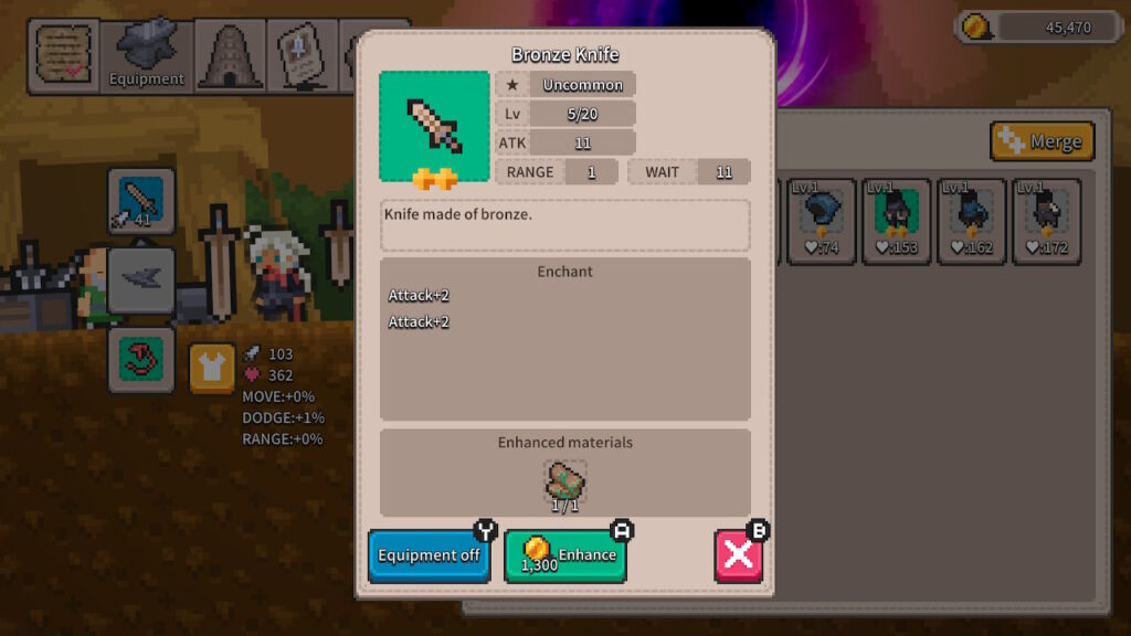 Crafting screen for Rogue Explorer