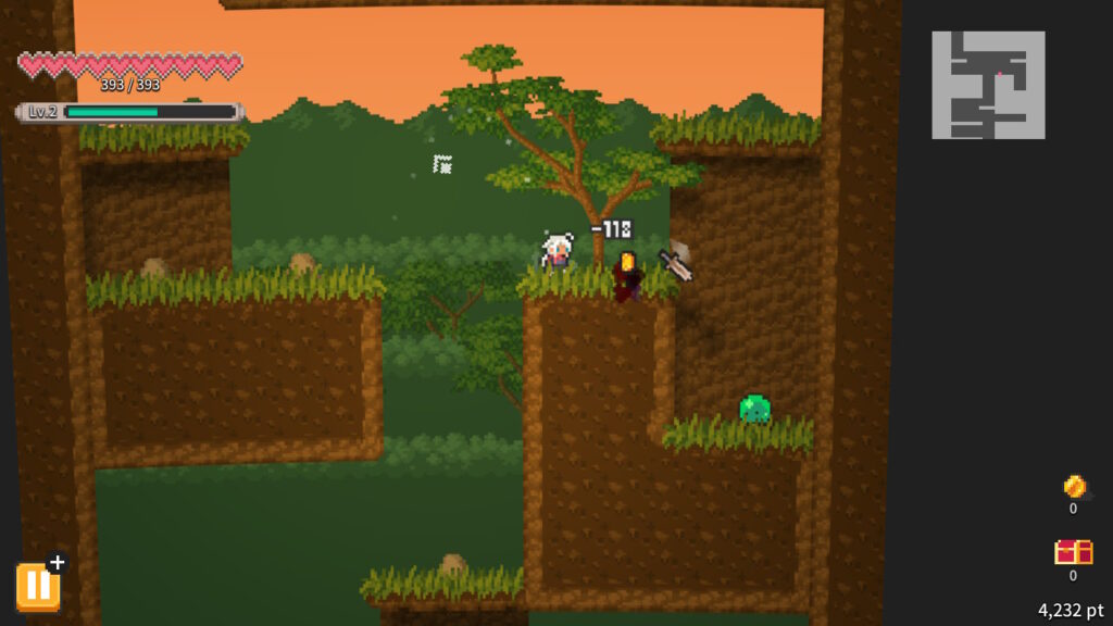 Rogue Explorer level screen with green slime sprite.