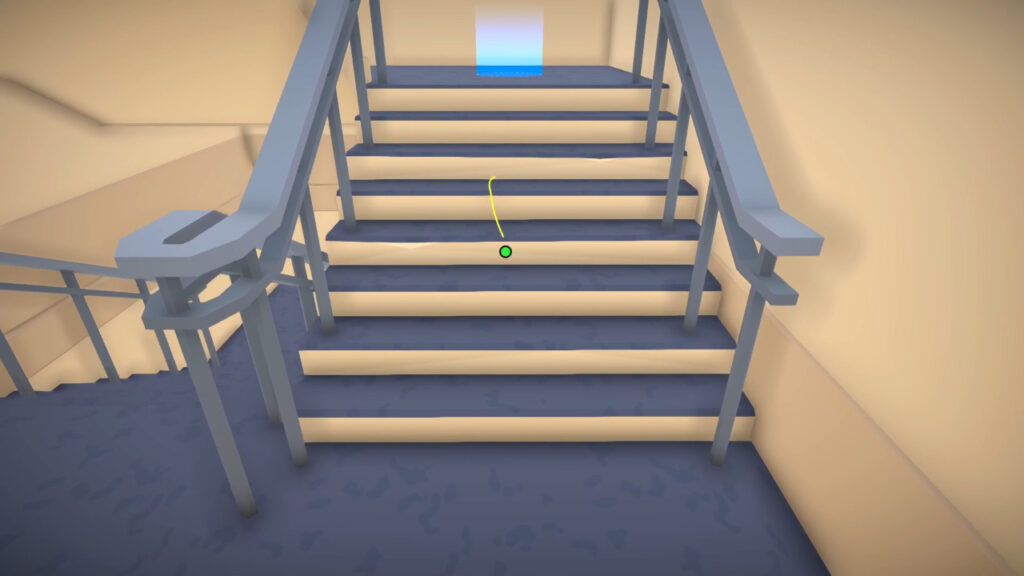 Freddy Spaghetti climbing a set of stairs in an office towards a glowing blue circle.
Freddy Spaghetti 2 PS5 Review for Rapid Reviews UK